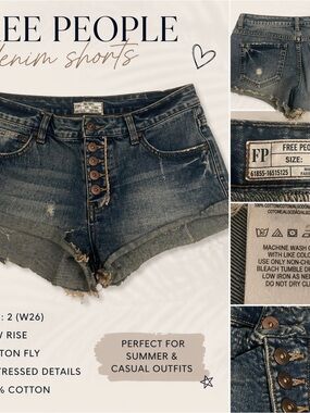 Free People Distressed Dark Blue Denim Cutoff Shorts